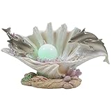 Dolphins Swimming Over Clam Shell with LED Light Color Changing Pearl Statue or Night Light for Decorative Artistic Sculptures in Tropical & Beach Decor As Gifts for Dolphin Lovers