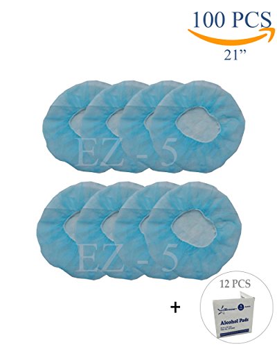 100 pcs- EZ-5 Disposable Bouffant Caps, Spun-Bounded Poly, Hair Head Cover Net, Non-Woven, Medical, Labs, Nurse, Tattoo, Food Service, Hospital- Alcohol Pads Included (21 INCH, BLUE)