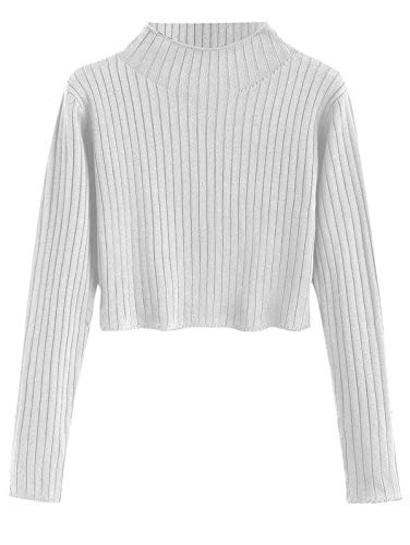 Womens' Long Sleeve Sweater Ribbed Mock Neck Knit Pullover Tops,(White,M)