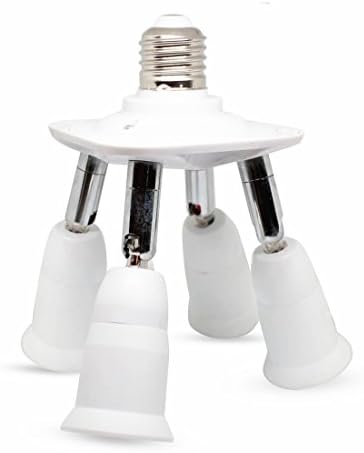 E27 4 Socket Adapter Converts E26 E27 LED Light Bulb Base 1 Socket into 4 ,Under 240W AC100-265V, 360 Degrees Adjustable , 180 Degree Bending , Standard Socket E27 LED Bulbs Universal Head for Home