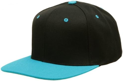 FlexfitOriginal Yupoong Two-Tone Pro-Style Wool Blend Snapback Snap Back Blank Hat Baseball Cap 6098MT Black / Teal OSFA