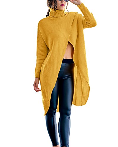 Gikim Women's Turtleneck Casual Plus Size Long Sleeve Loose Knit Pullover Sweater Yellow 2XL