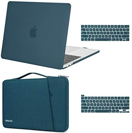 MOSISO Compatible with MacBook Pro 13 inch Case 2016-2020 Release A2338 M1 A2289 A2251 A2159 A1989 A1706 A1708, Plastic Hard Shell Case & 360 Protective Sleeve Bag & Keyboard Cover Skin, Deep Teal