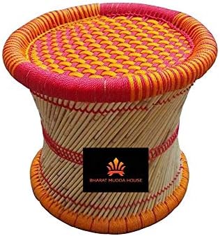 bharat mudda house Bamboo Stool, 15x13, Orange, Red, Pack of 1