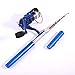 Pen Fishing Rods Mini Telescopic Kids Fishing Pole Survival Tool Spinning Reel with Hooks Lures etc (Blue)