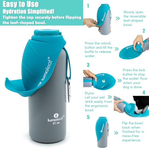 LumoLeaf Insulated Stainless Steel Water Bottle for Dogs 800ml - Keeps Water Cool or Warm for Hours Durable & Portable for Travel, Wide Mouth for Easy Filling & Cleaning (Bleu, 800ml)