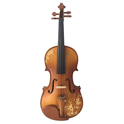 Kinglos 4/4 Flower Carved Ebony Fitted Solid Wood Violin Kit with Case, Shoulder Rest, Bow, Rosin, Extra Bridge and Strings Full Size (DH003)