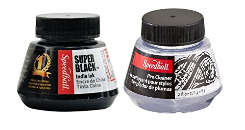 Speedball 2-Ounce India Ink, Super Black Bundled with Speedball 2-Ounce Pen Cleaner