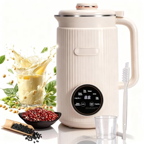 HISUEKIG Soy Milk Machine 1200ml, 8 in 1 Nut Milk Maker with 12 Blades, Temperature Control, Self-cleaning Keeping Warm, for Oat Almonds (Beige)