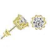 Bling Toman Round Cut Cubic Zirconia Stud Women Mens Earrings(3.50 carats) - Unisex (GOLD)