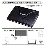 SIMOLIO Dual Channels IR Transmitter with Optical in, Wireless Infrared Sensor for Car Audio &TV & PC, Wireless Transmitter for Universal Car Headphone, Car Cigar Lighter & AC Adapter Included SM-264D