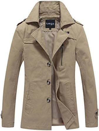 Lega Men's Cotton Casual Pea Coat Outdoor Jacket (Kkaki/US Large/Asia 4XL)