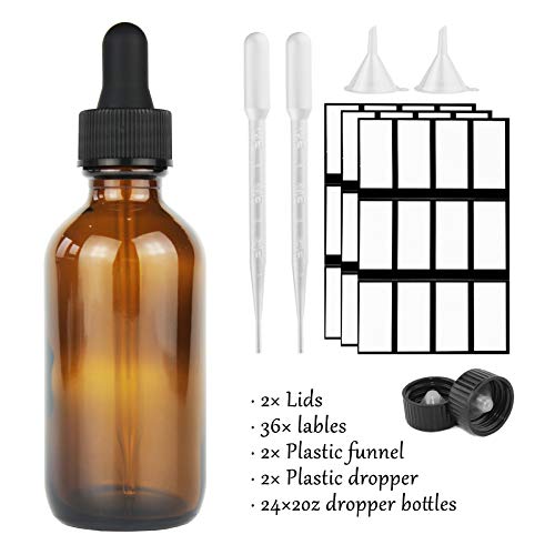24 Pack 2 oz Dropper Bottles,Amber Glass Bottles with Eye Droppers;Leak
