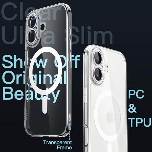 JETech Slim Magnetic Cover for iPhone 17 6.3 Inches Compatible with MagSafe, Full Protection for Camera Lens, Ultra Thin Lightweight Transparent Case (Transparent)