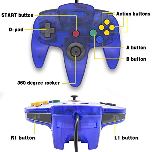 Wired Controller for Nintendo 64 N64 Console, Upgraded Joystick Classic Video Game Gamepadï¼ˆClear Red and Clear Blue,Pack of 2ï¼‰