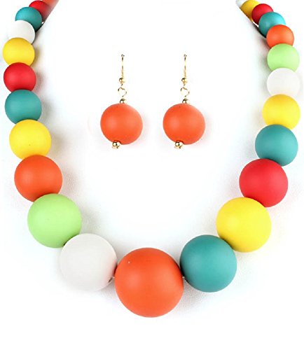 Pinup Girl Retro Mod Chunky Gradual Matte Lucite Ball Beaded Necklace (Multi)