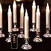 Enchanted Spaces Set of 10 Flameless Ivory Window Candles with Removable Silver Candle Holders, 20 AA Batteries, Window Suction Cups, Remote Control with Daily Timer