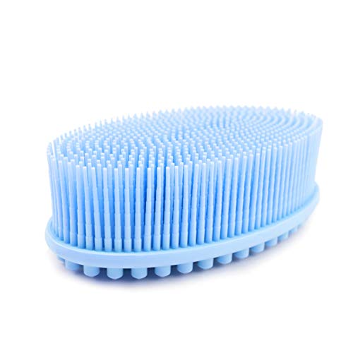 (1Pack -Blue) Loofah Body Scrubber Bath & Shower Scrubber Brush 2 in 1 Face & Body Scrub Bath Massaging Brush Gentle Body Brush Loofa 100% Better Scrubber Silicone Loofah Sponge for Bath Scrubber