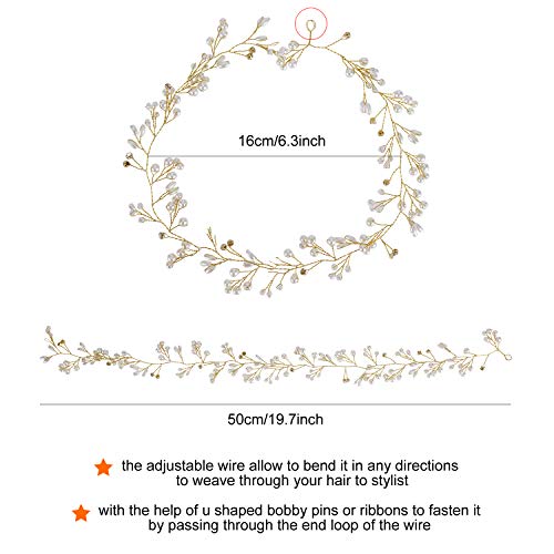 34 Pack Gold Vintage Retro Rustic Wedding Bridal Long Hair Vine Headpiece Jeweled Headbands Crystal Beads Rhinestone Pearl Flowers Leaf Chain Tiara Crown Floral Wreath Hairband Hair Clips Bobby Pins