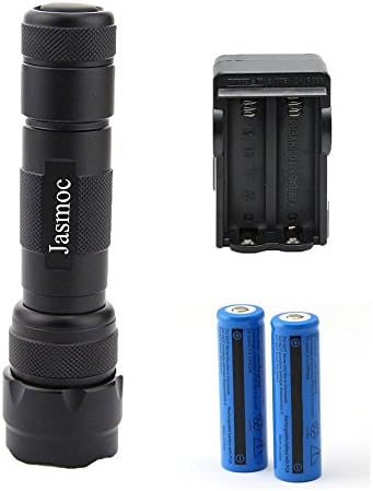 Jasmoc WF-502B Cree Xm-l T6 LED 1000 Lumens 5 Mode Flashlight Torch plus 2PCS Rechargeable 18650 Batteries Included and With AC Dual Charger for Camping, Hiking, Hunting & Indoor Activities.