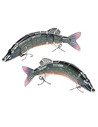 Señuelo Lixada articulado (8 segmentos) y realista de 8 pulgadas para anzuelos triples; pesca de lucio rayado; cebo duro