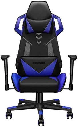 LUXMOD Ergonomic High Back Gaming Chair, Swivel Computer Chair, Adjustable Racing Chair with Lumbar Support & Headrest, Recliner Video Games Chair with Adjustable Height and Rocking Angle - Blue