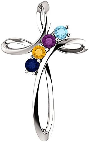 4 Stone Mother’s Cross Slide Pendant Custom Made for Your Family, 950 Platinum