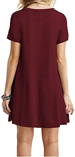 wlejkrgfhof Fashion Women's Swing Loose Short Sleeve Tshirt Fit Comfy Casual Flowy Tunic Cotton Dress Wine Red,Small As_wineredSmall