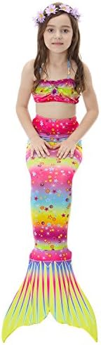 Abroda Girls 3 Pcs Swimmable Mermaid Tail Bikini Bathing Swimsuit Swimwear