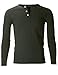 FLATSEVEN Men's Slim Fit Casual Long Sleeve Henley T Shirt (THL100) Army Green, L