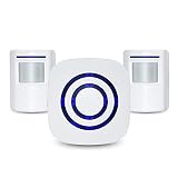 Jiexinsheng Home Security Driveway Alarm,Door Bell Chime with 1 Plug-in Receiver and 2 PIR Motion Sensor Detector Alert System, 38 Chime Tunes - LED Indicators