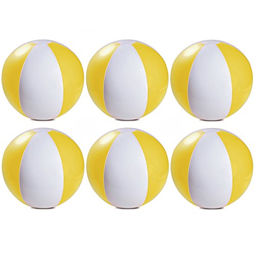 eBuyGB Pack of 6 Inflatable Colour Beach Ball Pool Game, Yellow, 22cm / 9"
