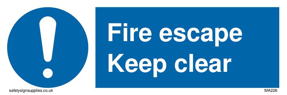 Pack of five - fire escape keep clear Sign - 150x50mm - L15