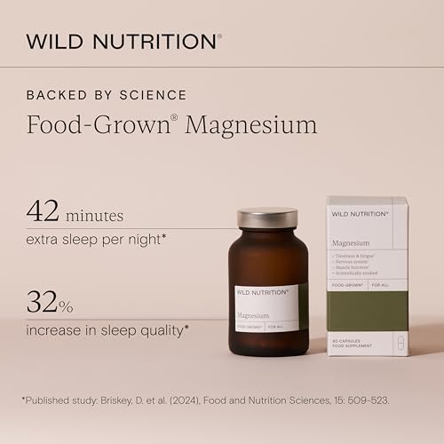 WILD NUTRITION Food-Grown Magnesium Supplements | Naturally Sourced Pure Magnesium for Sleep, to Support Muscle Recovery and Healthy Bones | 60 Capsules