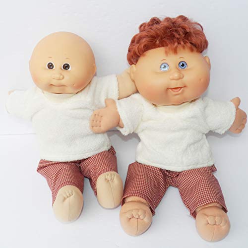Cabbage Patch Doll Clothes fits 14" boy or preemie, includes one ivory t shirt and red check pants - NO DOLL