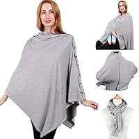 Kirmoo Modal Nursing Cover Poncho for Breastfeeding Nursing Shawl Cover Ups Maternity Pregnancy Poncho Adjustable Buttons,Multi Use Cover for Baby Car Seat Canopy Stroller Cover (Grey)