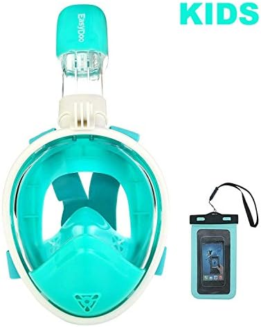 Upgraded Version 180° Full Face Snorkel Mask- Panoramic View Snorkeling Mask, Soft Adjustable Head Straps with Anti Fog and Anti Leak Design (green-green kid, XS- for 5-11 years kids)