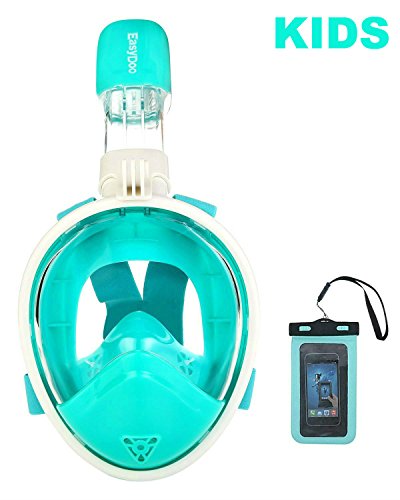 Upgraded Version 180° Full Face Snorkel Mask- Panoramic View Snorkeling Mask, Soft Adjustable Head Straps with Anti Fog and Anti Leak Design (green-green kid, XS- for 5-11 years kids)