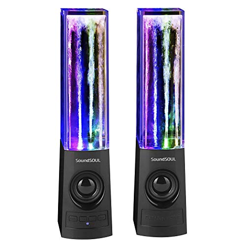 SoundSOUL Bluetooth Speakers Water Dancing Wireless Speakers Light Show Water Fountain Speaker for Christmas (Dual 3W Speakers, 4 Colored LEDs, Built-in Rechargeable 1800mAh Battery) – Black