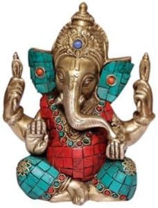 Big 3.2 Pound Brass Statue/Idol of Lord Ganesh/Ganpati in Stone for Blessing, Health, Happiness and Stability at Home & Office, Handcrafted with Antique Look Product Dimensions (5 x 2.75 x 5.5)