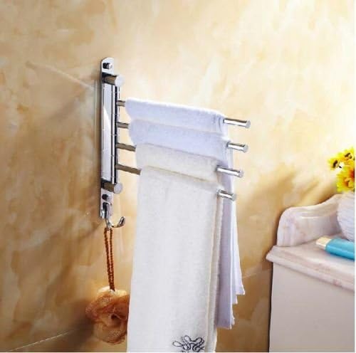 Towel Bars For Bathroom Chrome, Modern Wall Mounted Bathroom Towel Rack Holder 4 Swivel Bars With Hooks Chrome, Towel Bars For Bathroom Chrome