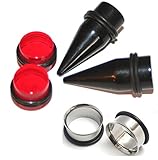 3 Pairs of Black Tapers and Red Plugs Steel Tunnels Ear Stretching Kit Gauges Gauging Plugs 1/2 9/16 5/8 3/4 7/8 1 inch