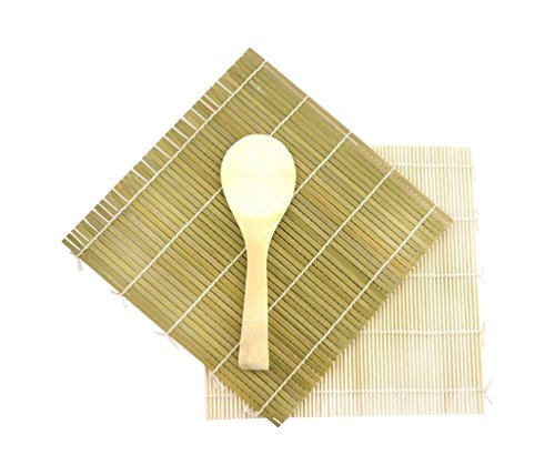 Green/Yellow Bamboo Sushi Kit Rolling Mat With Rice Paddle Set