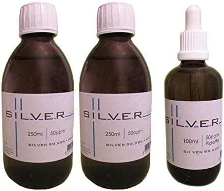 Colloidal Silver 2x 250 ml 50 ppm Bottle + 100 ml 50 ppm Pipette Bottle Pure Set