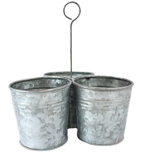 Galvanized 3 Metal Bucket Caddy 4" Planter Farmhouse Style With Hanger In Center Great for Gardening, Containing Beverages, and Organizing Utensils by Well Pack Box - Thumbnail 4