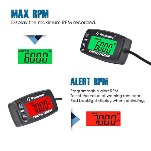 Runleader Digitale motoruurteller, onderhoudsherinnering, toerenteller voor zitgrasmaaier, tractorgenerator, marine, ATV… - Image 6