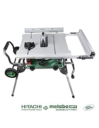 Sierra de mesa Hitachi C10RJ de 10" y de 15 amperes con capacidad de plegado y soporte para rollos de 35"