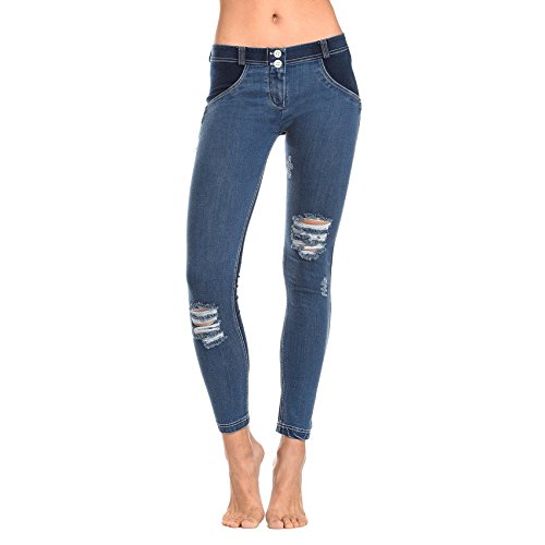 FREDDY WR.UP® Skinny Vita Bassa con Fronte in True Denim con Strappi - Jeans  Scuro-Cuciture Bianche - Medium | Prezzo.it