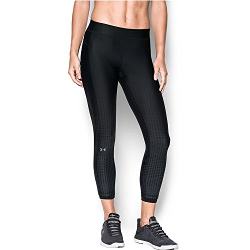 Under Armour Women s Armour Heatgear Graphic Ankle Crop, Black/Metallic Silver, Small