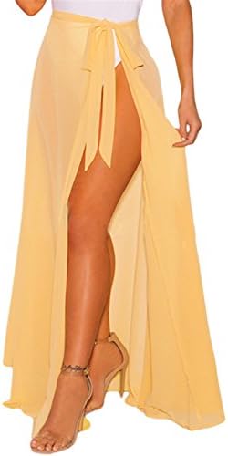 ShinFashion Women Cover up Adjustable Straps Solid for Bikini Swimwear Beach Maxi Dreess,Lemon
